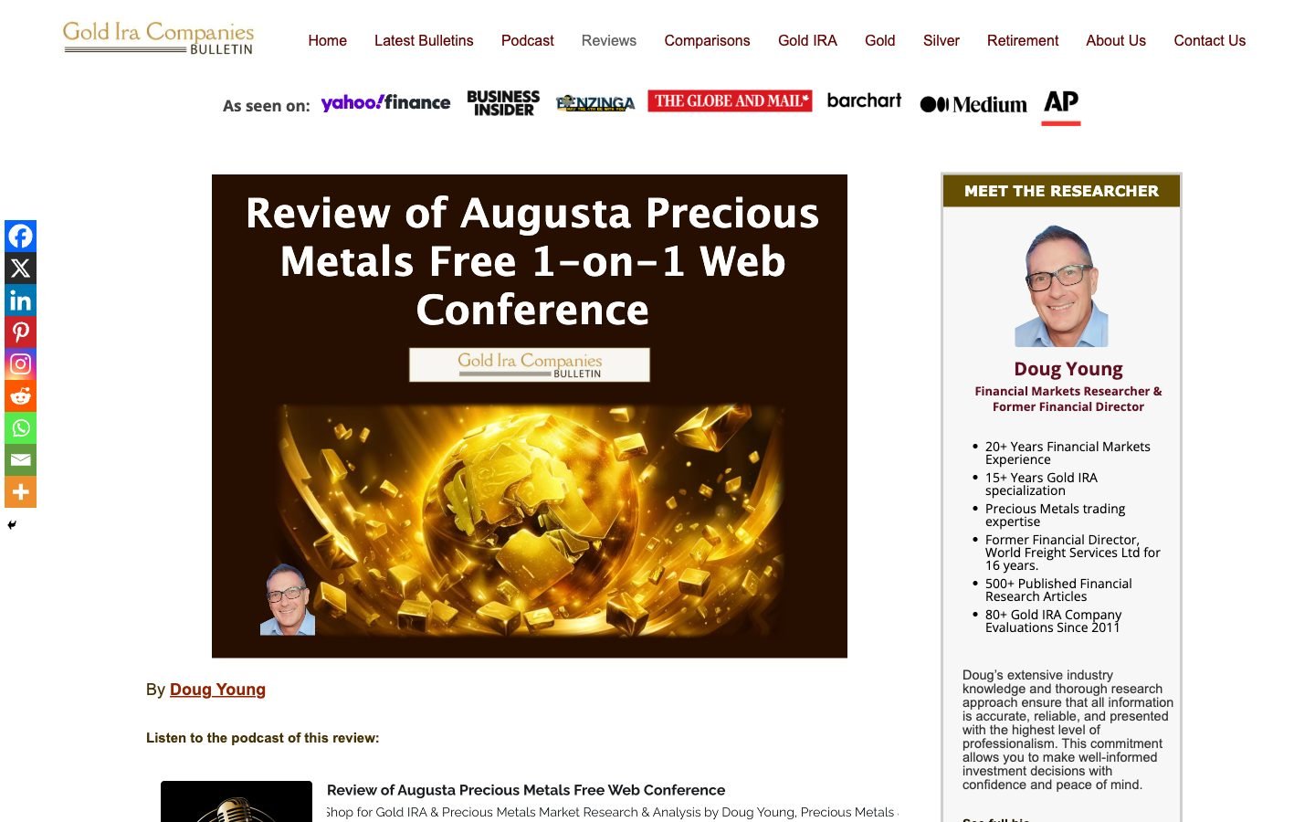 Screenshot of Review of Augusta Precious Metals Free Web Conference on goldiracompaniescompared.com